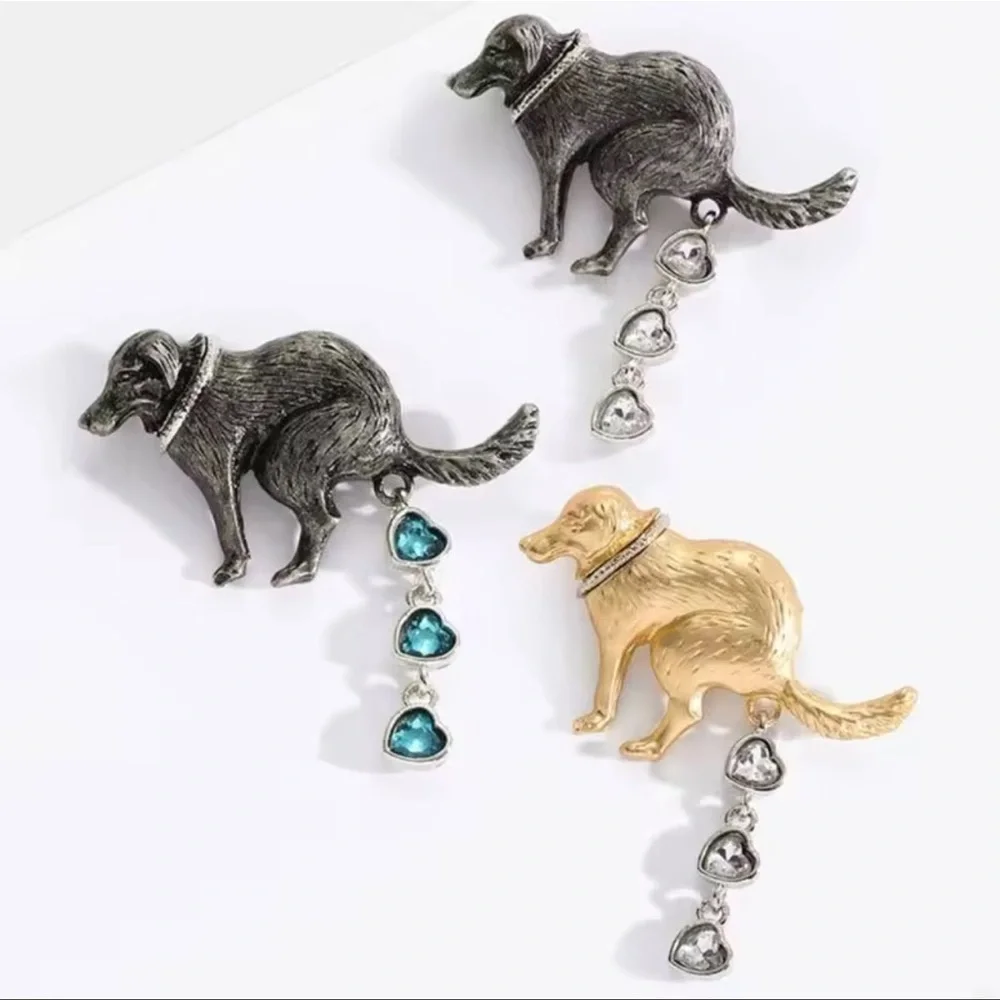 Pooping Gold Dog Brooch